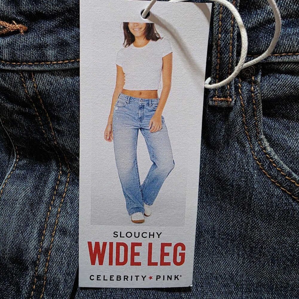 NWT Celebrity Pink Juniors Slouchy Wide Leg Baggy Jeans Size 15/32, 19/34, 21/35 - Picture 4 of 12